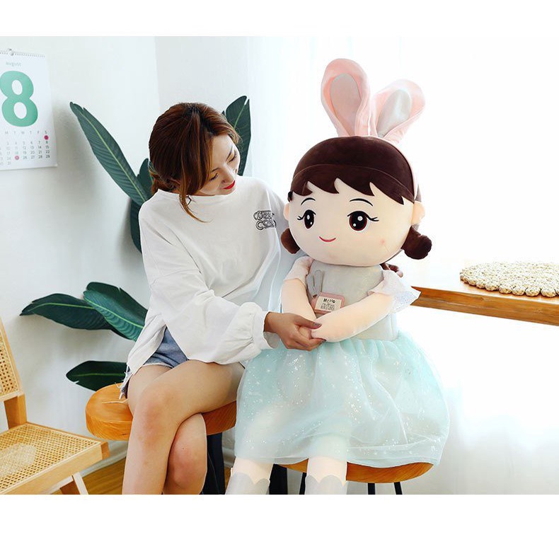 Búp Bê Váy Nhũ Tai Thỏ Nhồi Bông Cao Cấp