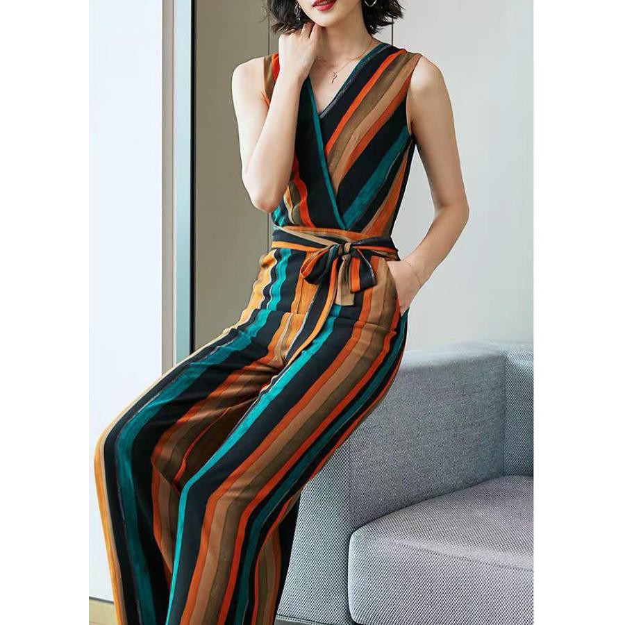 [CÓ SẴN] JUMPSUIT NỮ TÍNH DÁNG DÀI KIỂU CỔ ĐẮP CHÉO IN SỌC NHIỀU MÀU CỘT EO VẢI TỐT BIGSIZE THIẾT KẾ GIÁ RẺ ĐẸP