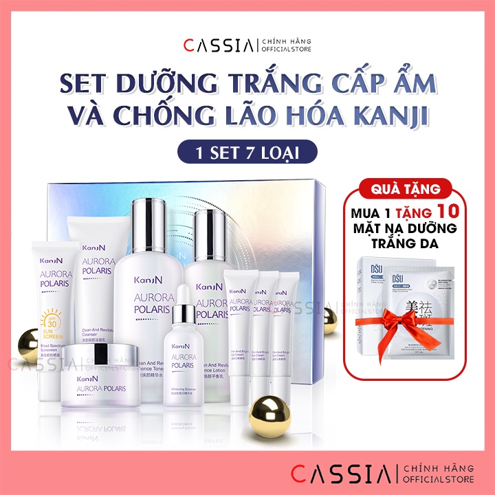 Bộ dưỡng da combo skincare chăm sóc da mặt trắng da căng bóng, Bộ mỹ phẩm nội địa Trung dưỡng ẩm trẻ hóa da 7 loại KANJN