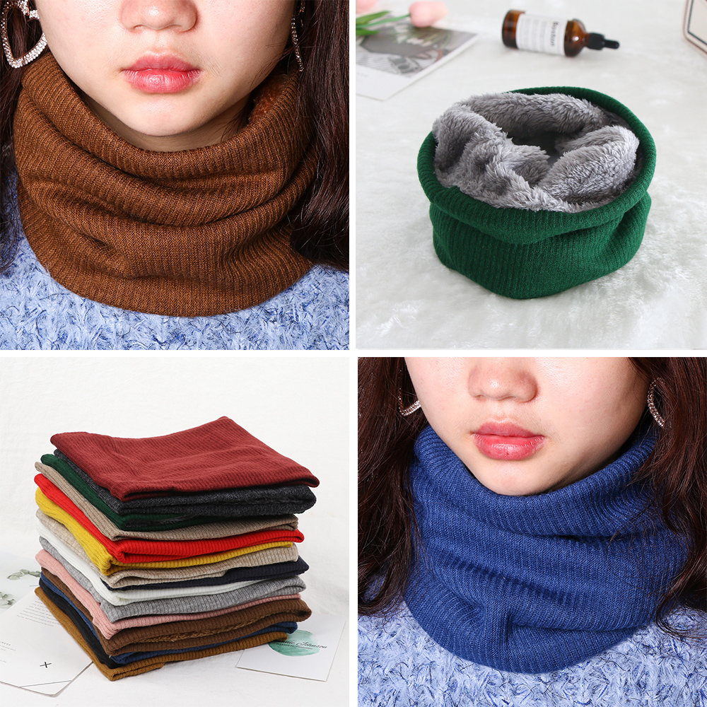 Khăn choàng cổ unisex dạng ống dệt kim vải nhung dày hai lớp giữ ấm trong mùa đông thời trang nhiều màu tùy chọn