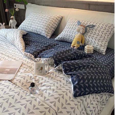 Bộ vỏ chăn ga gối 4 món Cotton Poly chữ V trắng đen