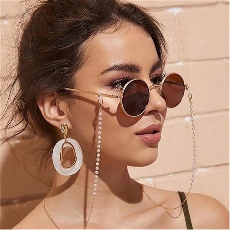 Dây đeo mắt kính đính ngọc trai phong cách Âu Mỹ
