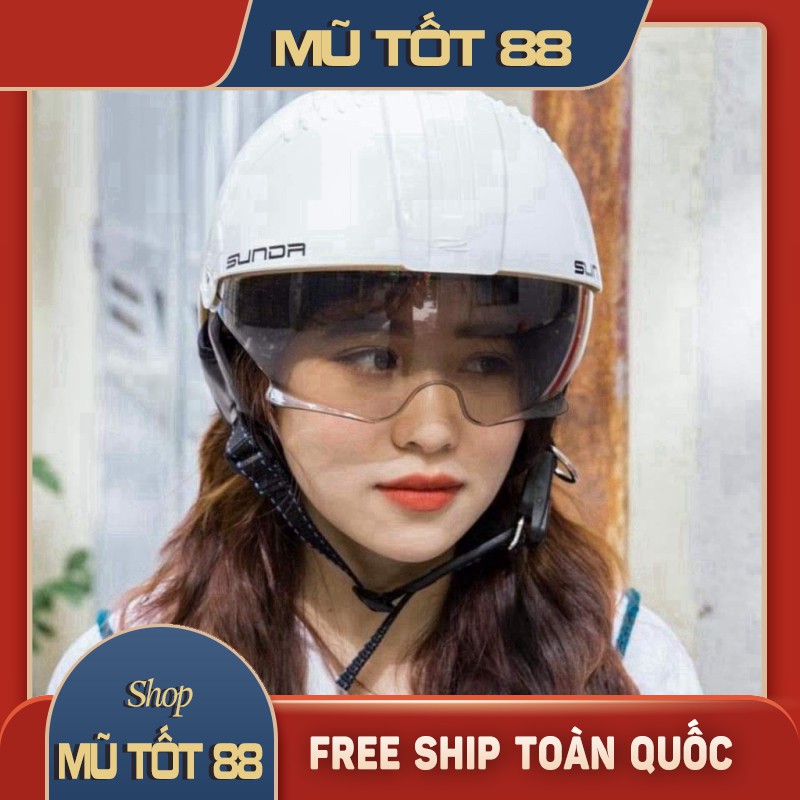 Mũ bảo hiểm nửa đầu SUNDA 135D giấu kính tháo lót tiện lợi thời trang