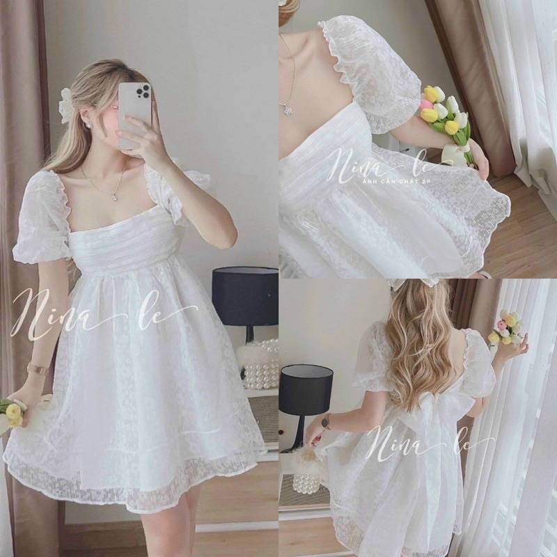 VÁY BABADOLL TAY PHỒNG REN CỘT NƠ LƯNG ULZZANG