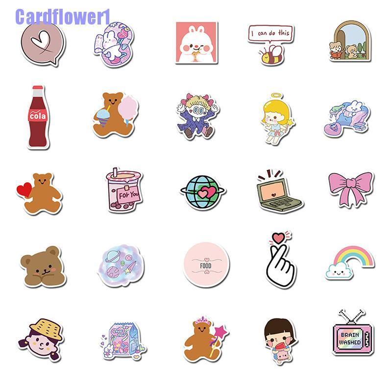 Set 50 miếng dán trang trí laptop hình gấu phong cách Hàn Quốc dễ thương