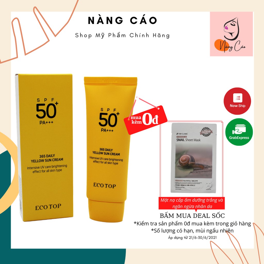 [Chính hãng] Kem chống nắng Eco Top 365 Daily Yellow Sun Cream SPF 50 PA 70ml