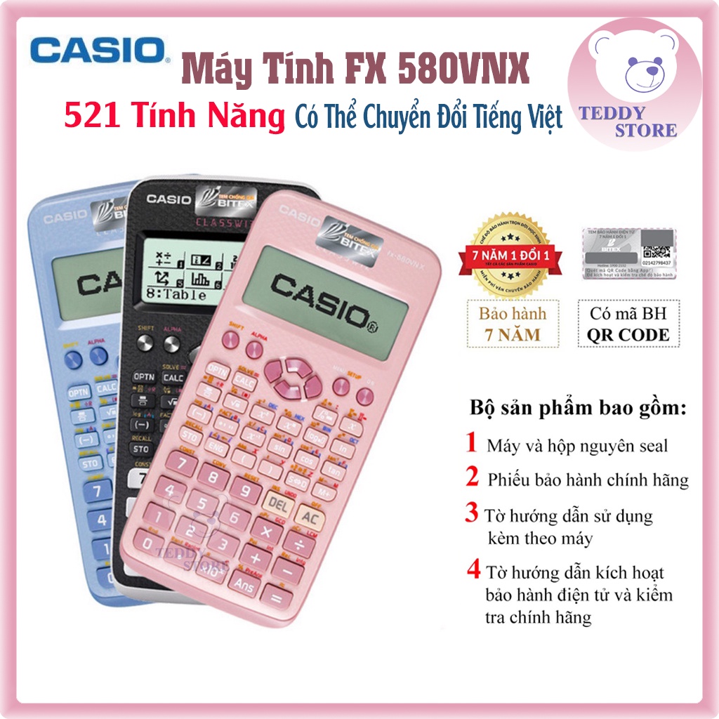 Máy Tính Casio FX 580VNX, Máy Tính Chính Hãng Bitex Bảo Hành 7 Năm Trọn Đời Học Sinh - Chuyển Đổi Tiếng Việt