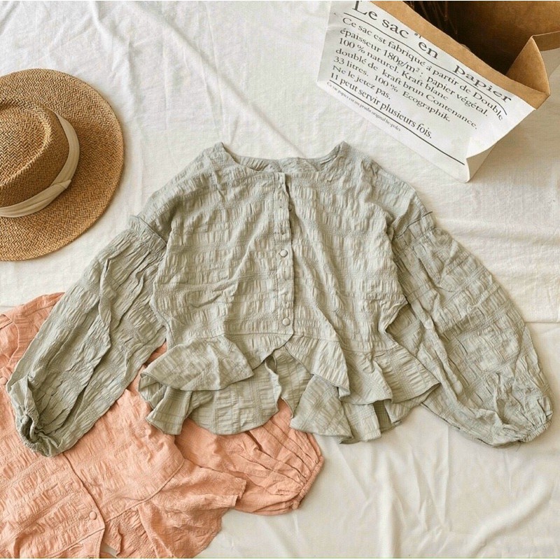 ÁO PEPLUM XÔ NHÚN TAY PHỒNG