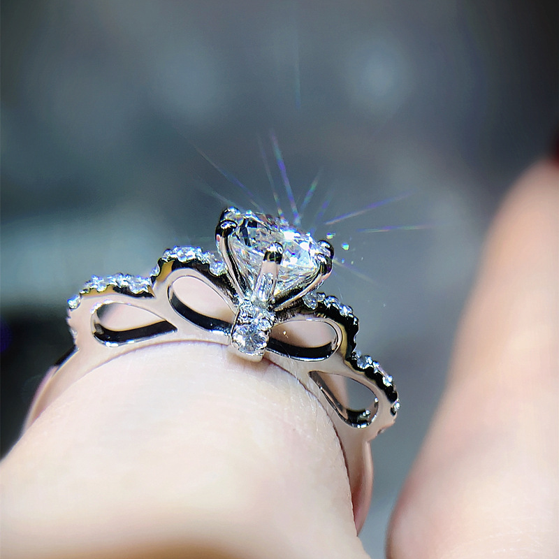 925 Sterling Silver nhẫn nữ Bowknot pt950 Mossang Diamond Engagement Đồ trang sức thời trang