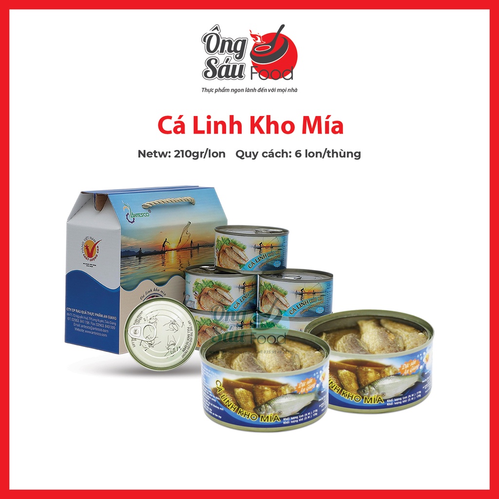 Combo 6 lon Cá Linh Kho mía thơm ngon chất lượng nhãn hàng Antesco uy tín_Ông Sáu Foods