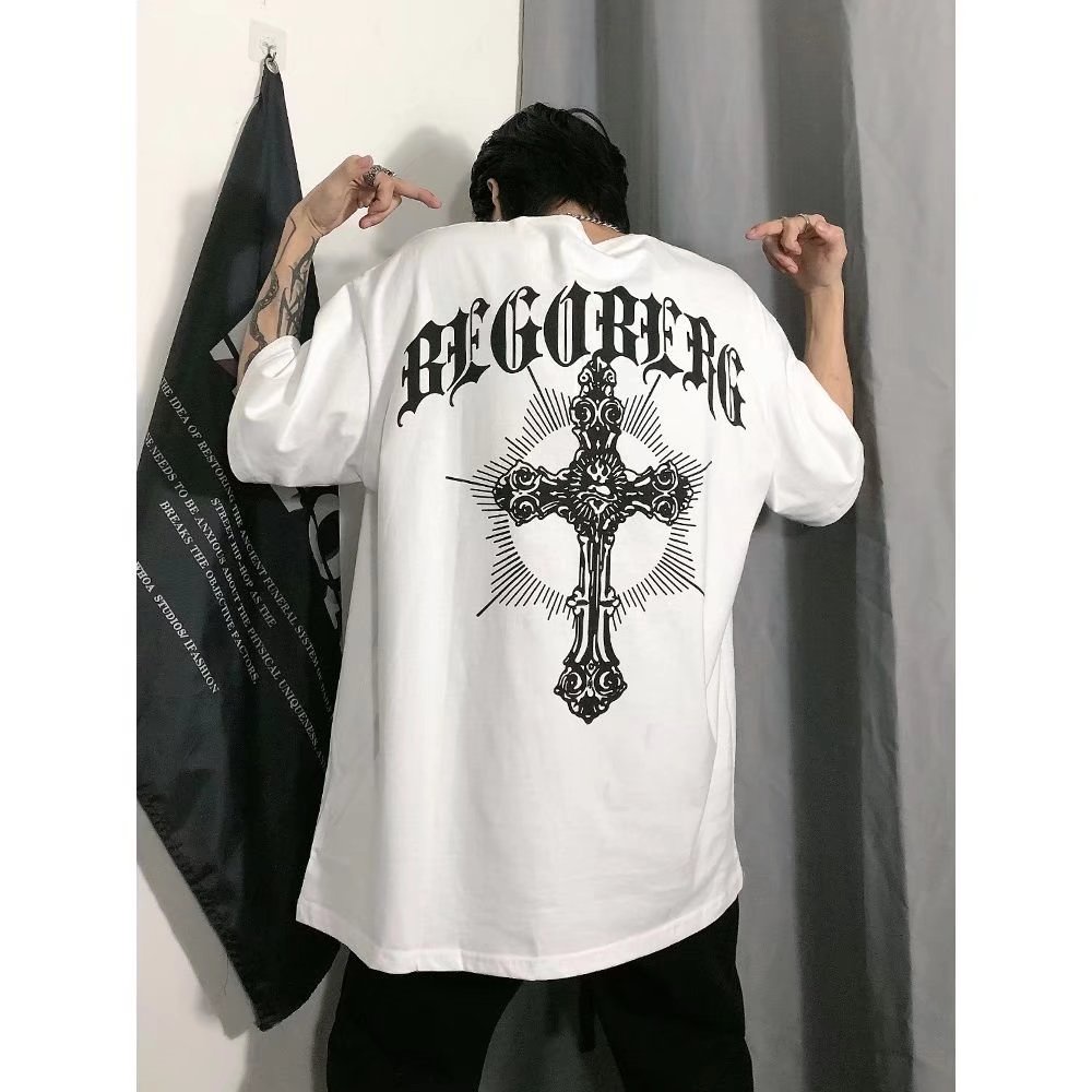 Áo Thun Tay Ngắn In Chữ Thập Phong Cách Gothic Thời Trang Cho Nam Và Nữ Size M-8XL