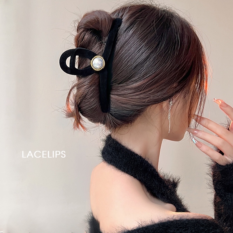 [Aishang Đẹp] Kẹp Tóc Đính Ngọc Trai Đen Lớn Cho Tóc Đuôi Cá Mập