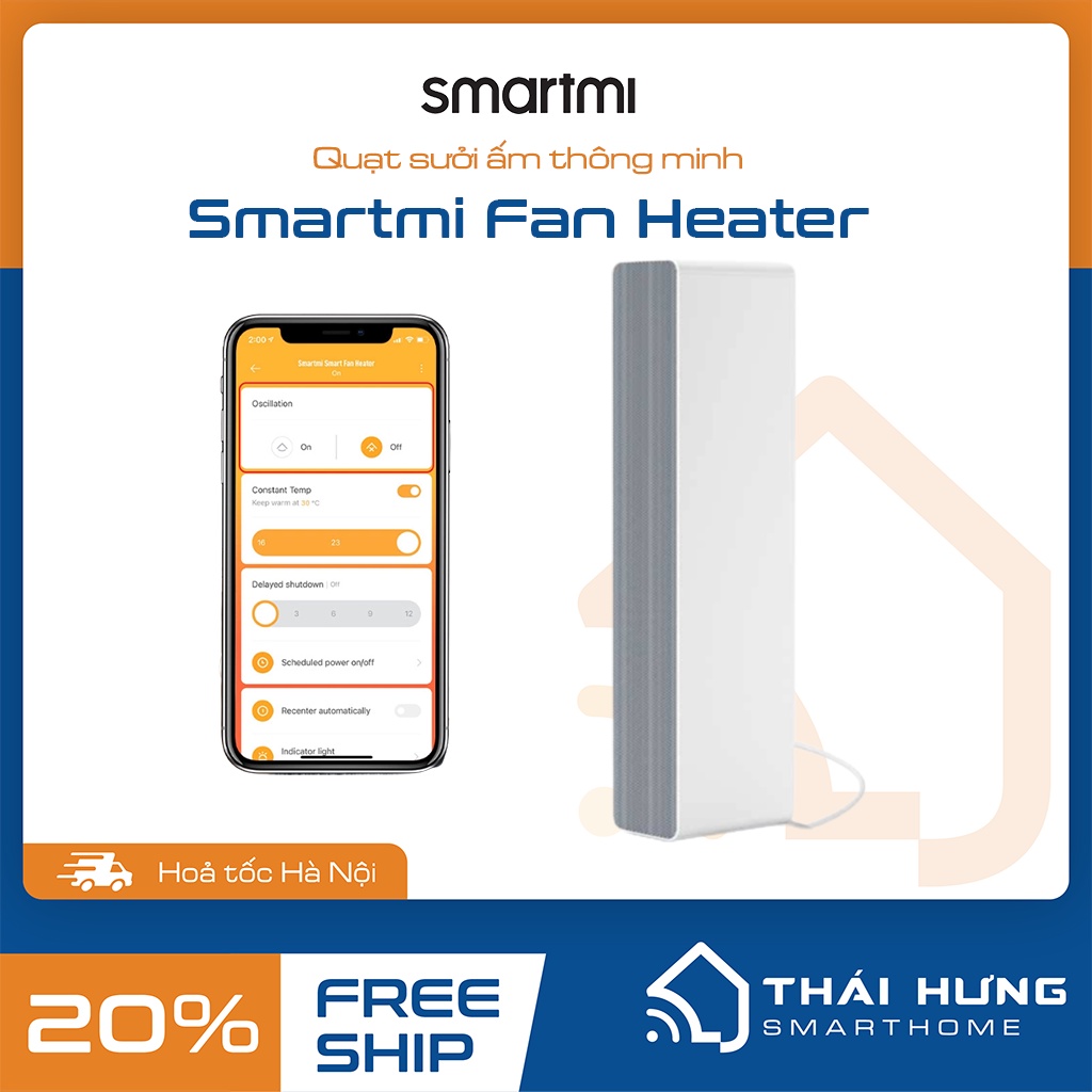 Quạt sưởi thông minh Smartmi Smart Fan Heater - Sưởi gốm, có remote, kết nối app, tự ngắt khi nghiêng đổ.