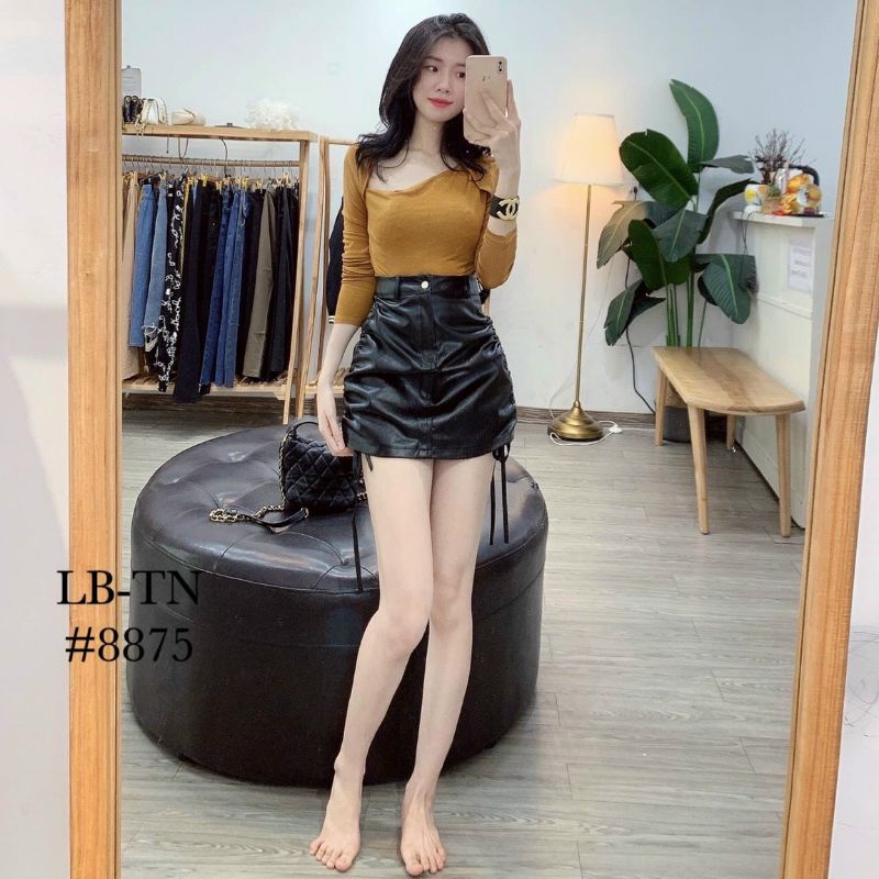 Chân váy ngắn nữ chất da mềm dây rút 2 bên cá tính màu đen nâu kem thời trang Chunshop 1993 | BigBuy360 - bigbuy360.vn