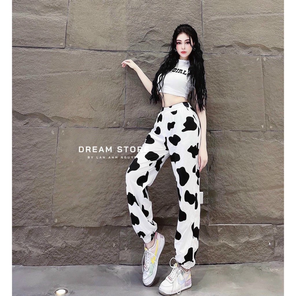 Sét bộ áo croptop in chữ kiểu cowgirl phối quần dài bo ống màu bò sữa cực xinh , chất thun bozip dày dặn ( ảnh thật )