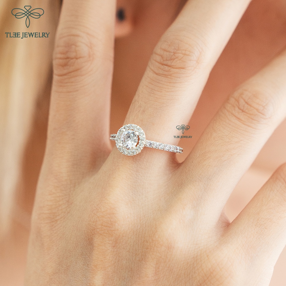Nhẫn bạc nữ TLEE đá tròn viền nạm đá sang trọng TleeJewelry A0167