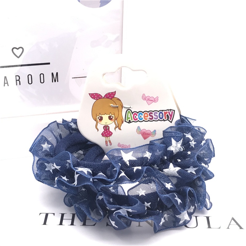 Set 2 dây buộc tóc voan xoăn cho bé - Dây cột tóc scrunchies hình sao dễ thương