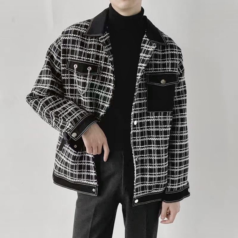 (CÓ SẴN) Áo Jacket dáng suông rộng sọc caro thịnh hành Hàn Quốc