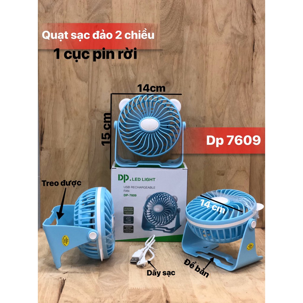 QUẠT SẠC TÍCH ĐIỆN CHÍNH HÃNG DP 7609 TREO TƯỜNG- ĐỂ BÀN - SIÊU MÁT