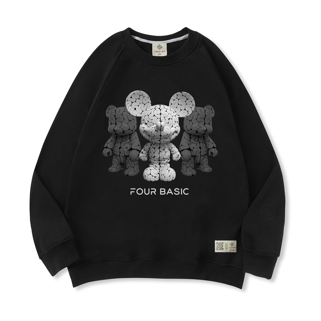 Áo Sweater Grey Bearbrick Fullbox Phong Cách Streetwear Tay Dài Nam Nữ Chất Lượng Siêu Cá Tính Form Rộng Four Basic S04