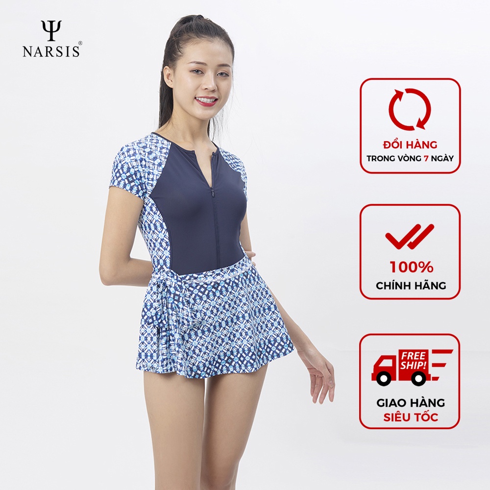 [Mã BMLTA50 giảm 10% đơn 99K] Bộ đồ bơi nữ Narsis A0024 màu tím than phối hoa xanh