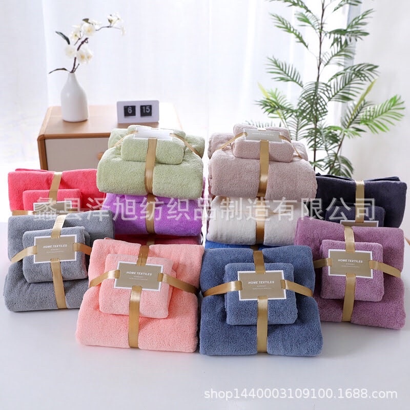 Set Khăn tắm lông cừu 2 khăn mềm mại , thấm nước, mau khô