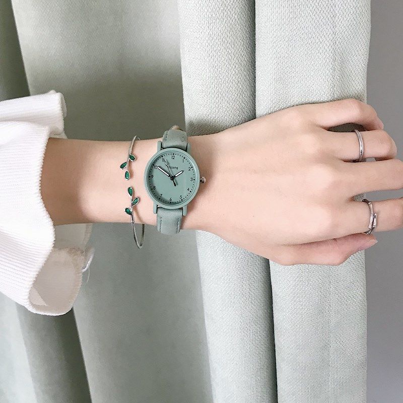 [Hàng Có Sẵn] Đồng Hồ Nữ Mặt Xanh Đậm Phong Cách Retro Hàn Quốc