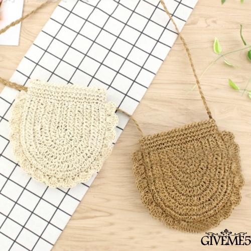 Túi cói đeo chéo hình tròn phong cách cổ điển thanh lịch dành cho nữ