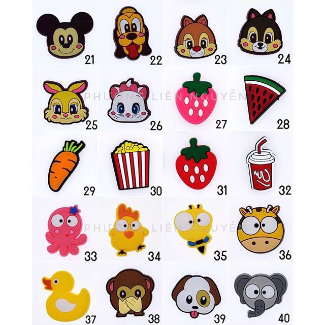 ( SLN 10 ) ( SLN 10 ) Nút cài dép Sticker Jibbitz 2D gắn trang trí dép crocs, sục duet - Bán kèm dép sục - Trộn nhiều mẫ