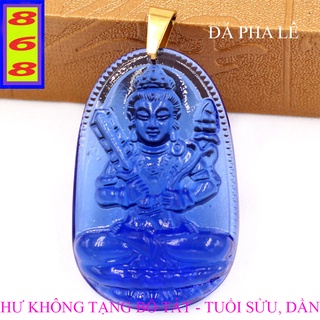 [Tuổi Sửu, Dần] Mặt Dây Chuyền Phật Hư Không Tạng Bồ Tát Pha Lê Xanh Dương 5cm - Mặt Size Lớn - Tặng Kèm Móc Inox