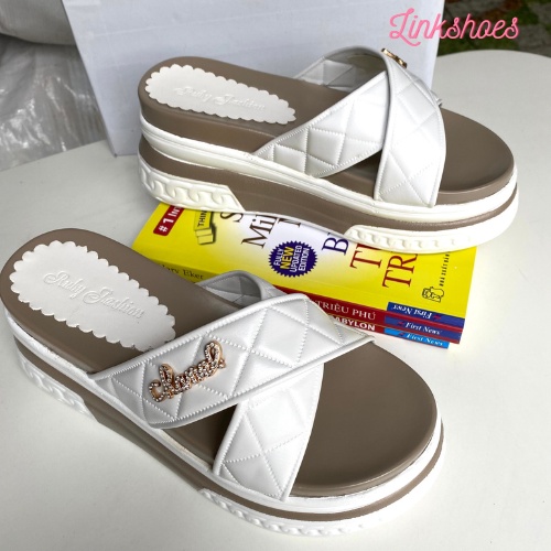 Dép nữ đế xuồng, dép bánh mì cao cấp quai chéo Màu đen trắng GV09