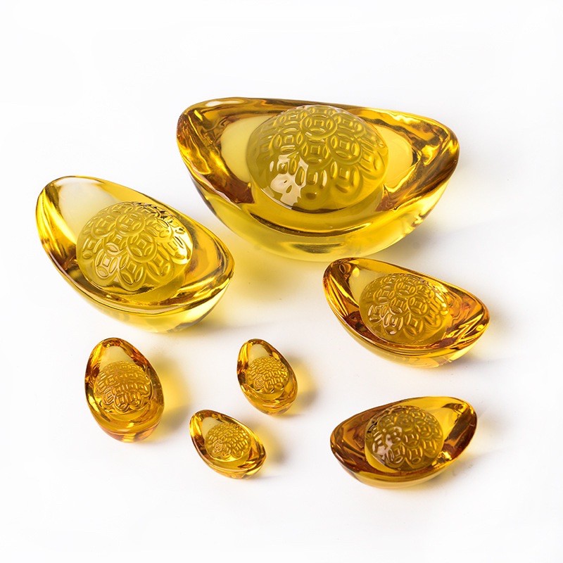 Thỏi vàng kim nguyên bảo bằng pha lê tinh khiết đẹp phong thuỷ