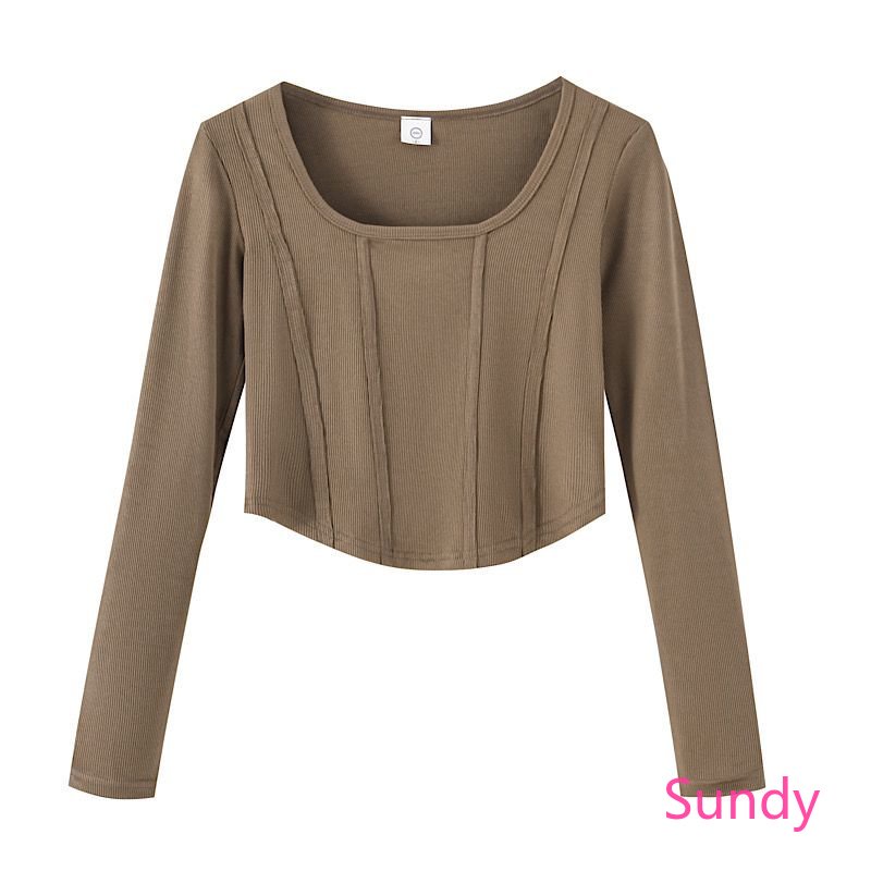 Áo Thun Dài Tay Cổ Vuông Họa Tiết Kẻ Sọc Thời Trang Xuân Thu Cho Bé Gái