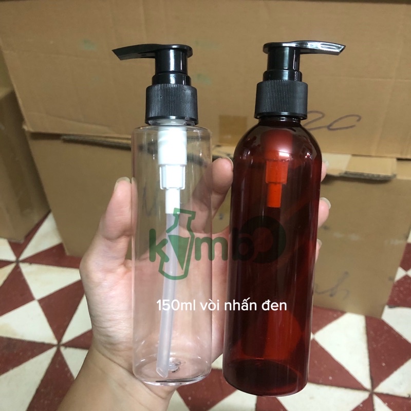 Chai nhựa pet 150ml nâu hoặc trong suốt nắp nhôm/vòi nhấn/vòi phun sương/nắp bật