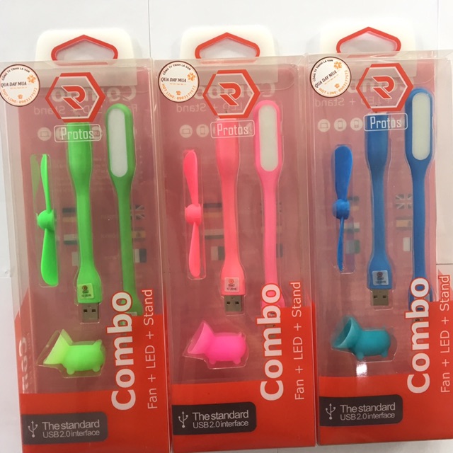 Combo đèn led + quạt + giá đỡ điện thoại