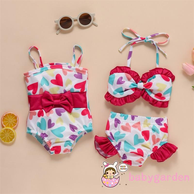 Đồ bơi một mảnh/hai mảnh in họa tiết trái tim phối bèo xinh xắn cho bé gái 0-12 tuổi