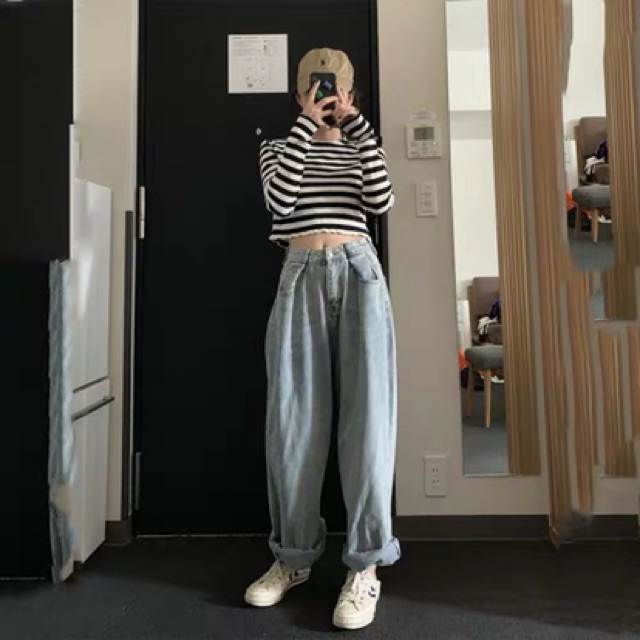 QUẦN BÒ CÀI KHUY EO THON ỐNG RỘNG - hot hit tiktok