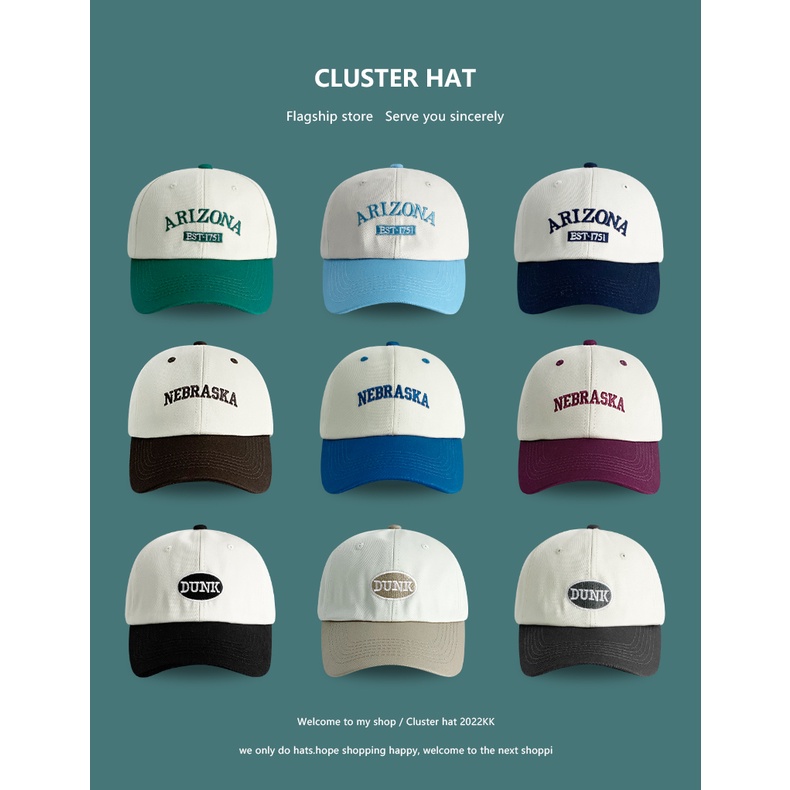 Nón Lưỡi Trai Mềm Thêu Chữ Màu Sắc Tương Phản Phong Cách Retro Hàn Quốc