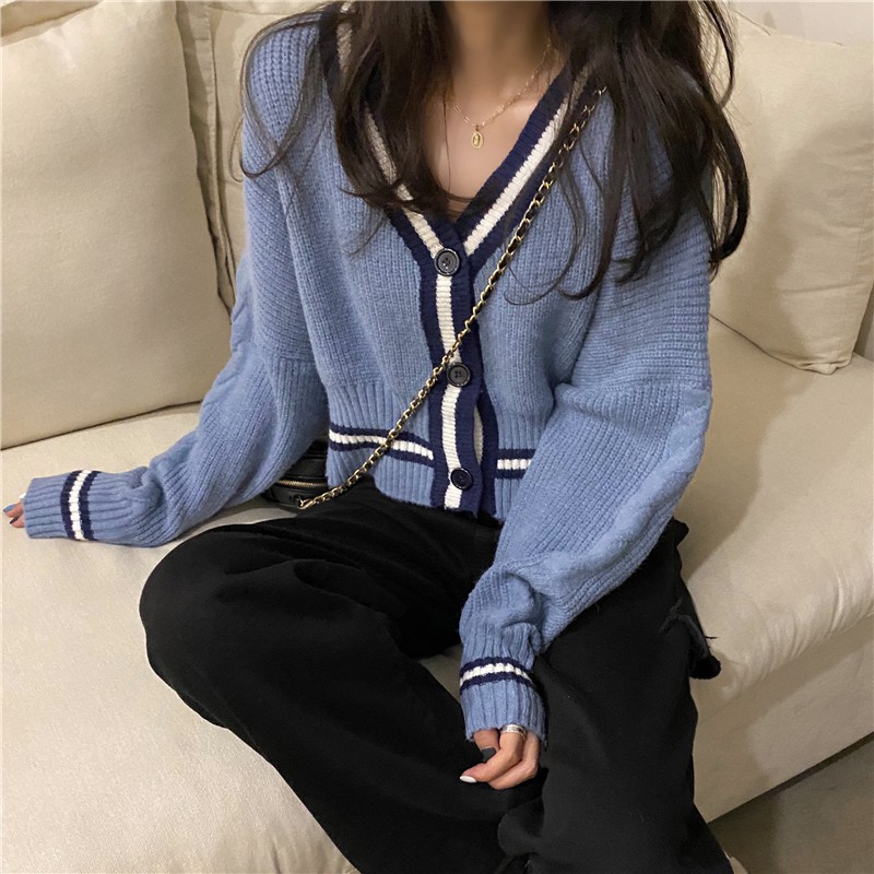 Áo Cardigan dệt kim tay dài có viền đáng yêu | BigBuy360 - bigbuy360.vn