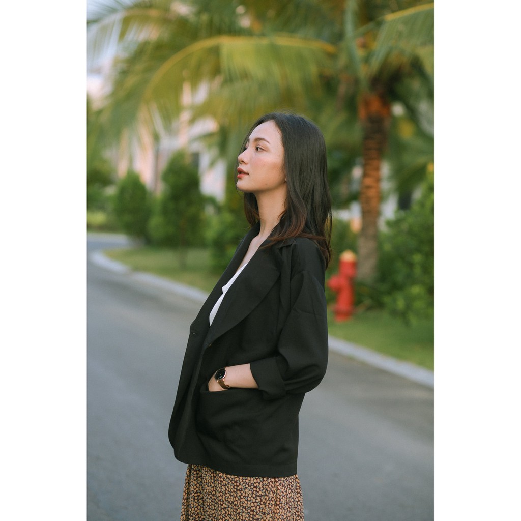 Áo blazer tay dài dáng rộng một lớp A210533 (Xanh đậm - Cam da - Đen) | BigBuy360 - bigbuy360.vn