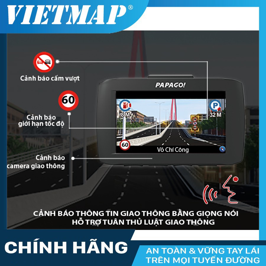 Camera hành trình Vietmap Papago Gosafe 51G ô tô + thẻ nhớ 32GB Class 10