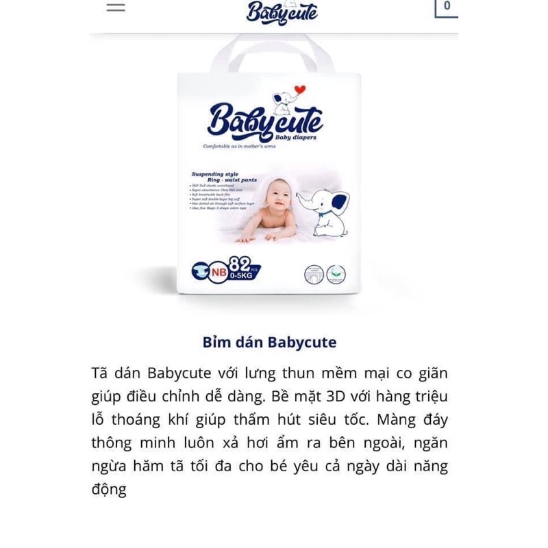 Bỉm Quần/Dán Baby Cute size (NB82-S72-M60-M52-M52-L50-XL46-XXL44)