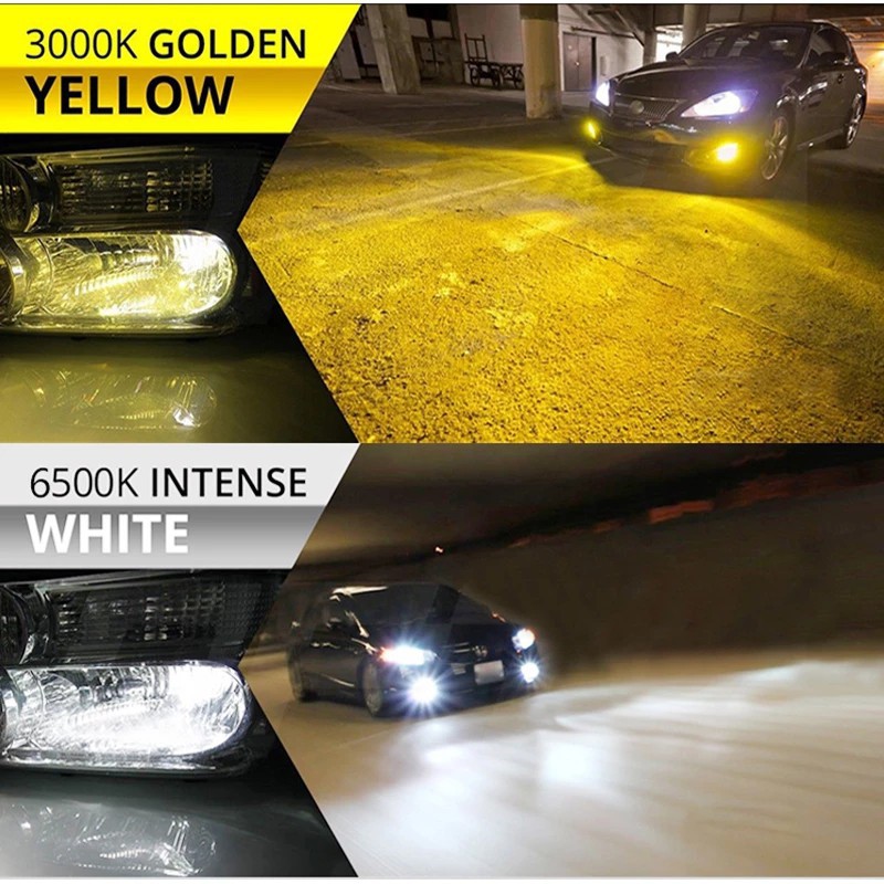 UNISHINE 3000K + 6500K H1 H3 Dual Color Led Bulbs H7 H8 H11 Led Light Headlight Bulb 12V 10000LM 9005 9006 HB3 HB4 LED Fog Lamps