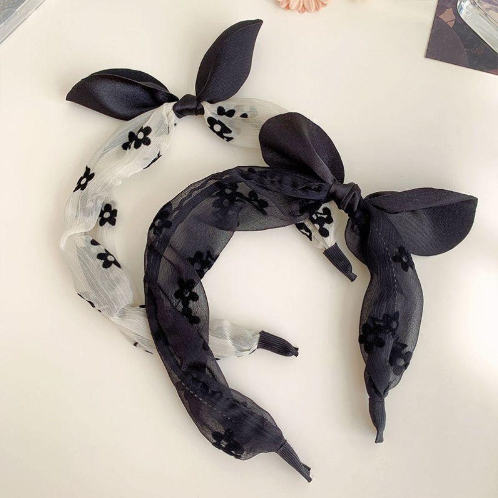 ANEMONE Băng Đô Cài Tóc Tai Thỏ Phối Lưới In Họa Tiết Hoa Phong Cách Cổ Điển Tinh Tế Thời Trang Cho Nữ