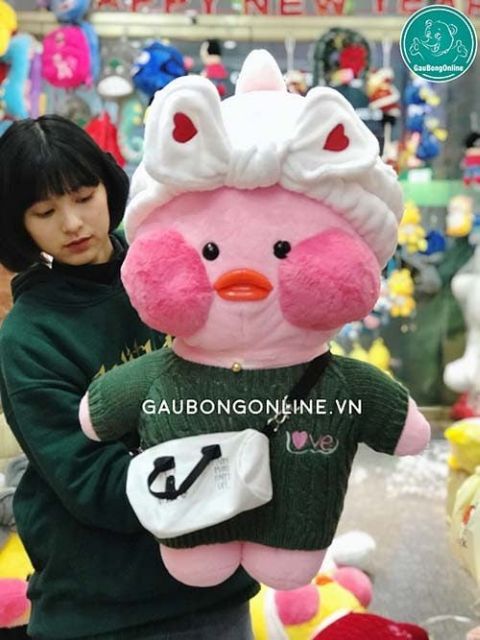 Vịt bông Lalafanfan má hồng siêu kute kích thước 80cm