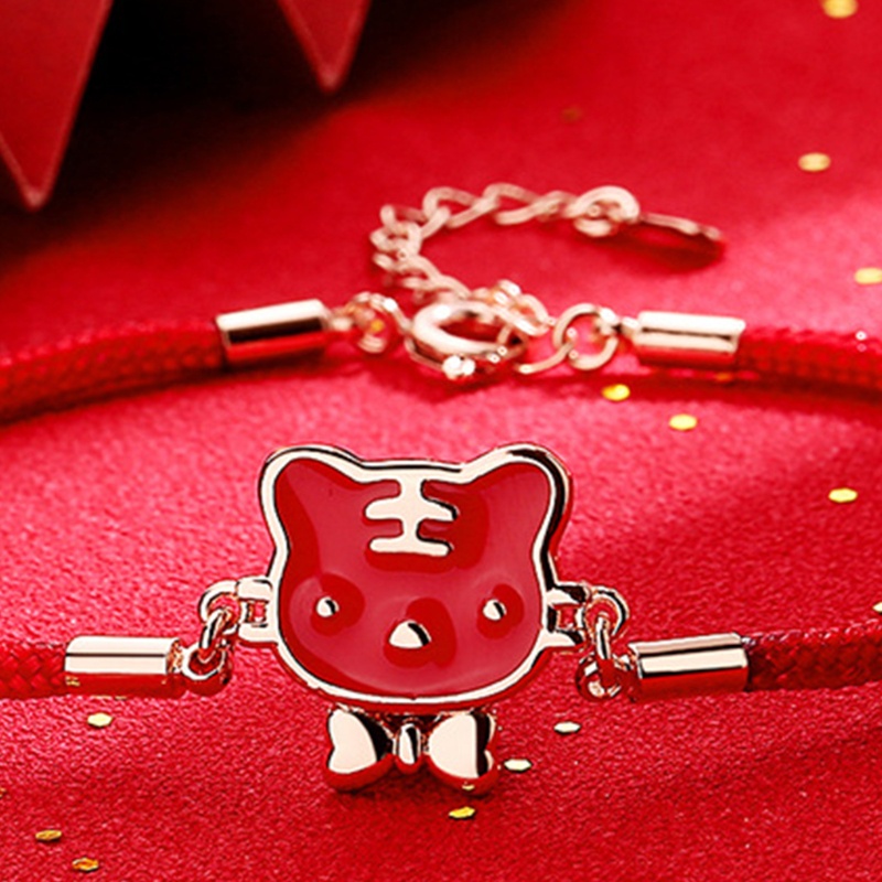 Flgo Vòng Đeo Tay May Mắn Bằng Kim Loại Màu Đỏ Có Thể Điều Chỉnh Được Có Kẹp Hình Hổ Nhiệt Độ