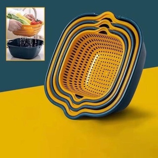 Bộ Rổ Nhựa Kèm Chậu,Combo 6 Món Rổ Nhựa Tiện Lợi Ráo Nước 2in1