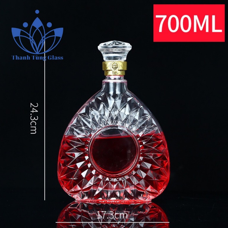 Vỏ Bình Thủy Tinh XO Đựng Rượu 750ml, Bình Ngâm Rượu XO Tam Giác