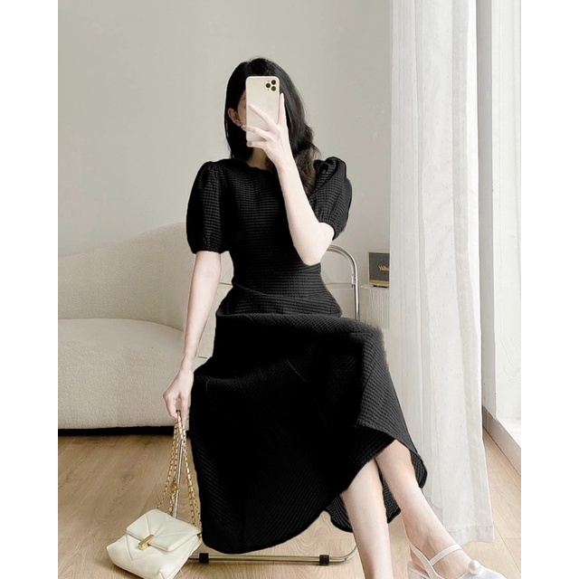 ĐẦM MIDI CỔ TRÒN TAY BỒNG