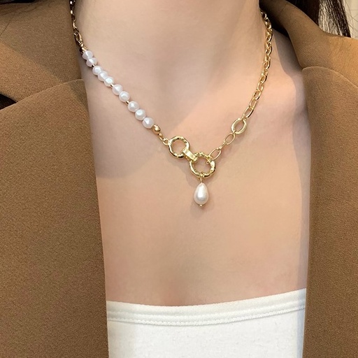 Vòng cổ Bằng Thép Titan Đính Ngọc Trai Sang Trọng Phong Cách Hàn Quốc 2022